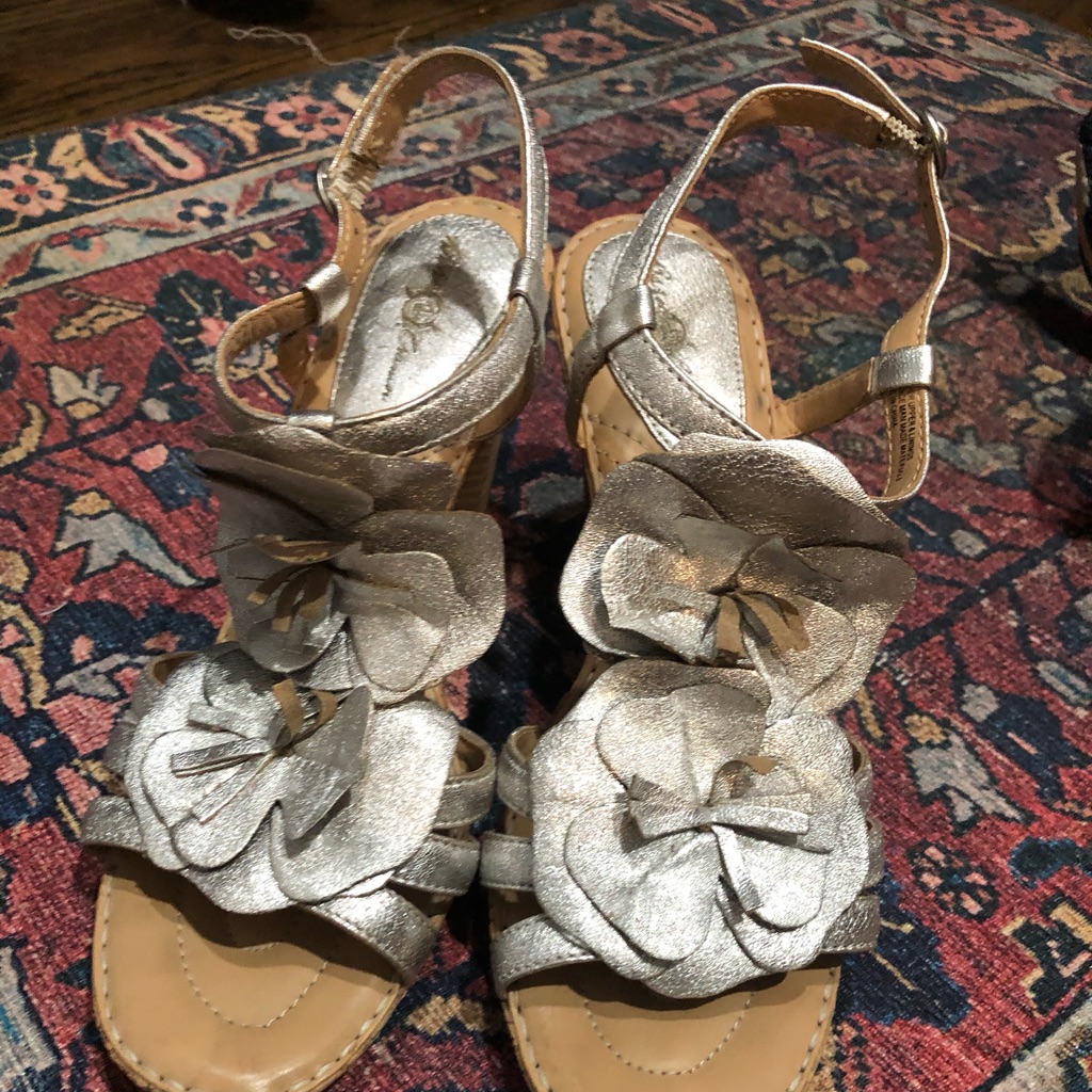 Metallic Silver Floral Leather Born Crown Heels
